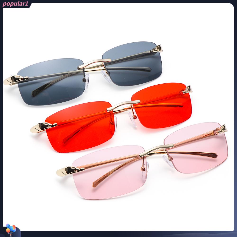 [POPULAR] Vintage Clear Lens Sunglasses Small Frame Rimless Rectangle Sunglasses UV400 Metal Sun Glasses Unique Cheetah Eyewear/Multicolor