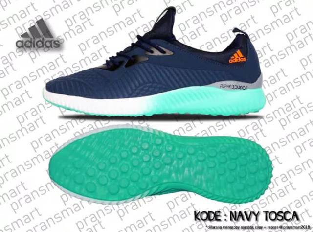 Sepatu Adidas Alphabounce 2.0 Black Neon Orange Navy Hitam Sneakers Running Fitnes Olahraga Pria