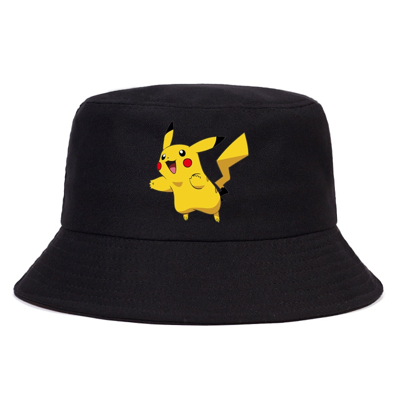 Mode Baru Kuning Pikachu Lucu Cetak Topi Bucket Unisex Outdoor Panama Fedora Hat Fisherman Hat Outdoor Hip Hop Hat