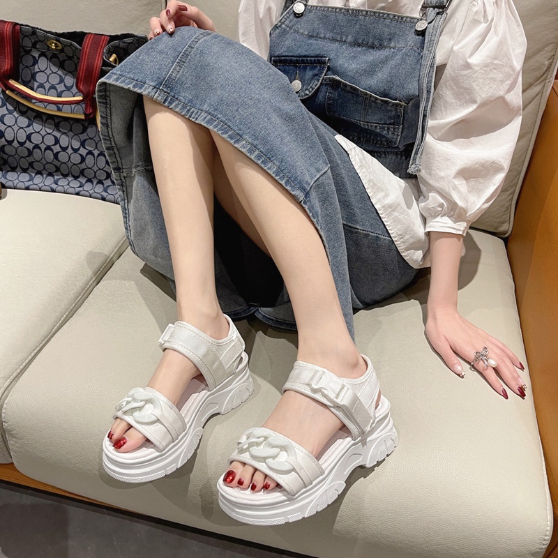 COD Sneakersdaily 5305 Sandal Tali Strap Wanita Premium Sandal Heels White