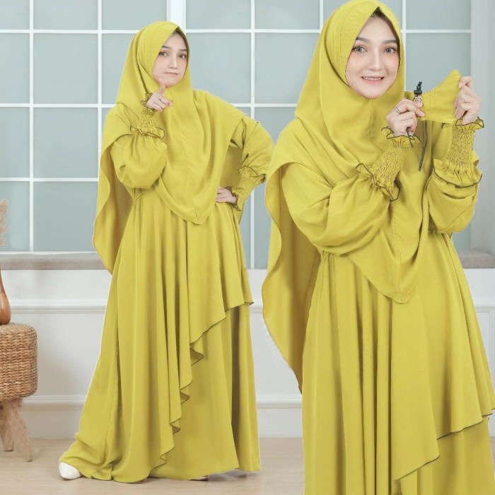 Gamis bangkok ceruty Aldans  Zaenab Syari Lemon [Gamis 0152] UBQ Baju Gamis Wanita Terbaru HK780
