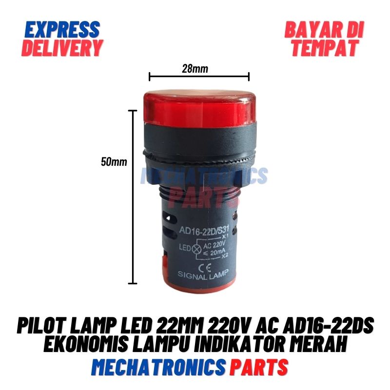 PILOT LAMP LED 22MM 220V AC AD16-22DS EKONOMIS LAMPU INDIKATOR 22MM - MERAH