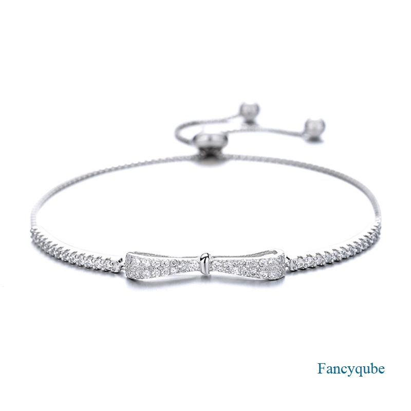 Gelang Zircon Bentuk Pita Warna Silver Untuk Wanita