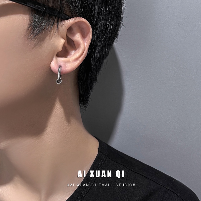1pc Anting Stud Bentuk Lingkaran Kecil Bahan Titanium Steel Untuk Pria Dan Wanita