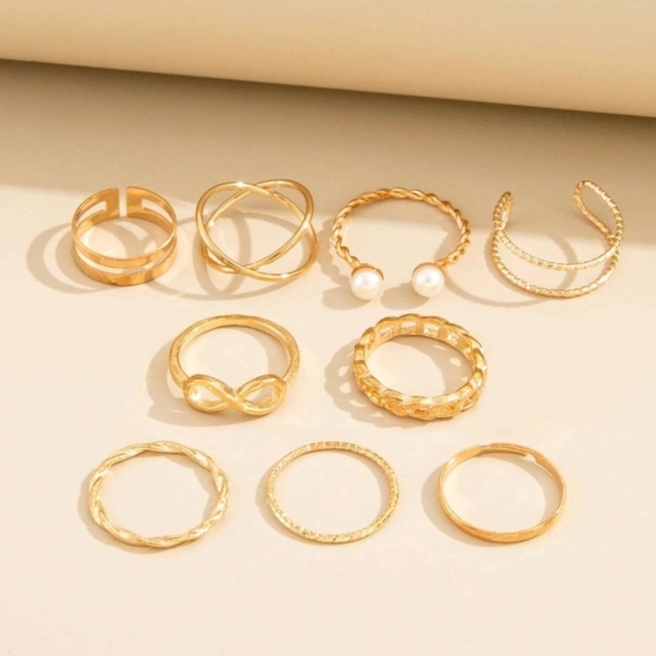 Cincin Set Fashion 9 pcs/set Retro Vintage Mutiara Infinity X Bohemian Korea Dalika