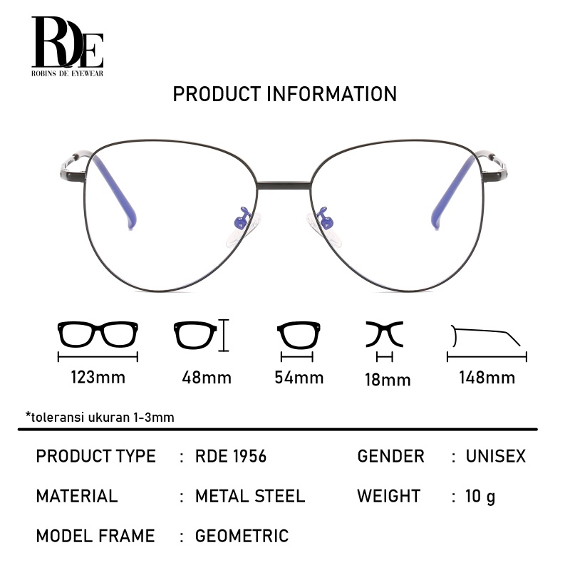 TERMURAH SE-SHOPEE RDE Robins De Eyewear - Kacamata Modern Oval Metal Bisa Req Lensa Minus Anti Radiasi Photocromic Blueray / Terpisah - 1956