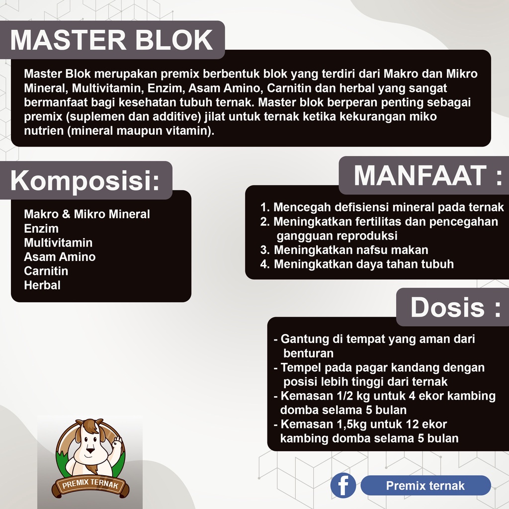 MASTER BLOK 500 GRAM (New Formula) - Mineral Blok Kambing Domba Masternya Mineral Block Ternak Master Block