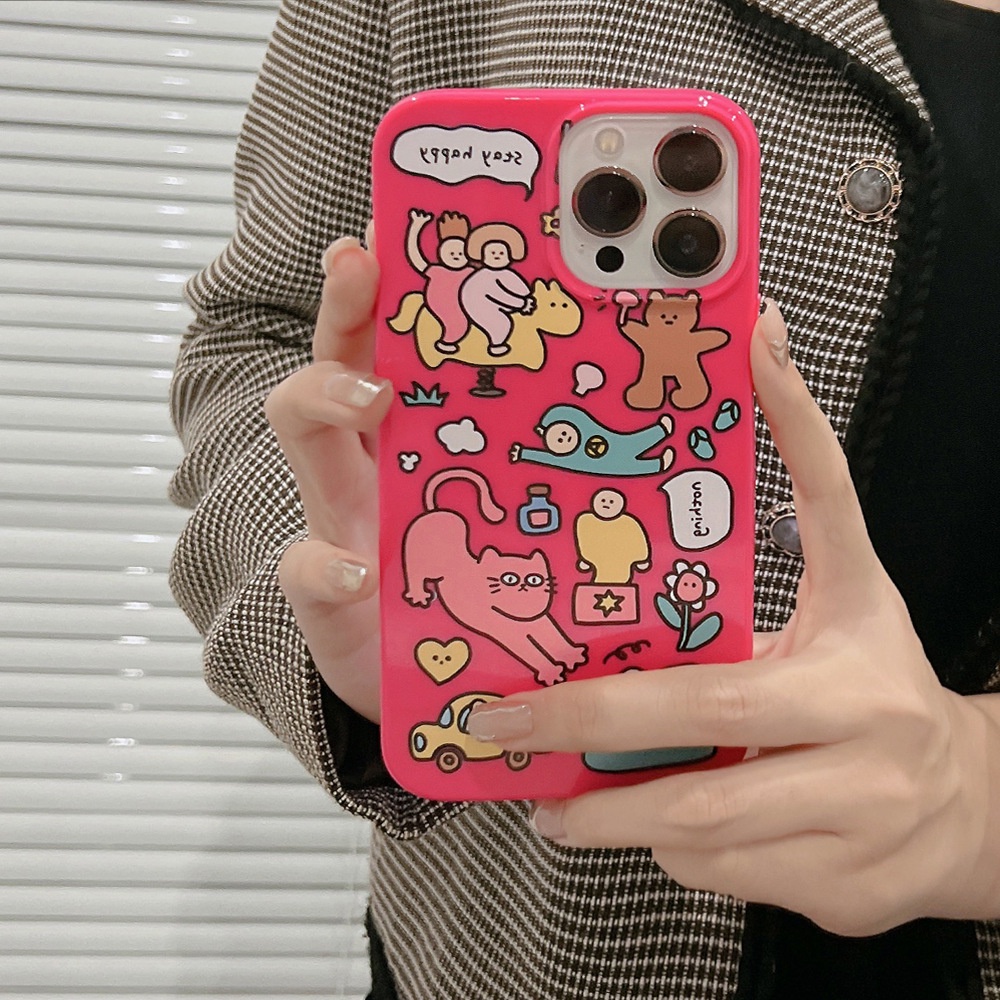 IPHONE Kartun Doodle Rose Red Jelly Soft Case Pelindung Untuk Iphone7 8 PLUS X XR XS 11 12 13 14 MINI PRO MAX SE 2020 Cute Covers