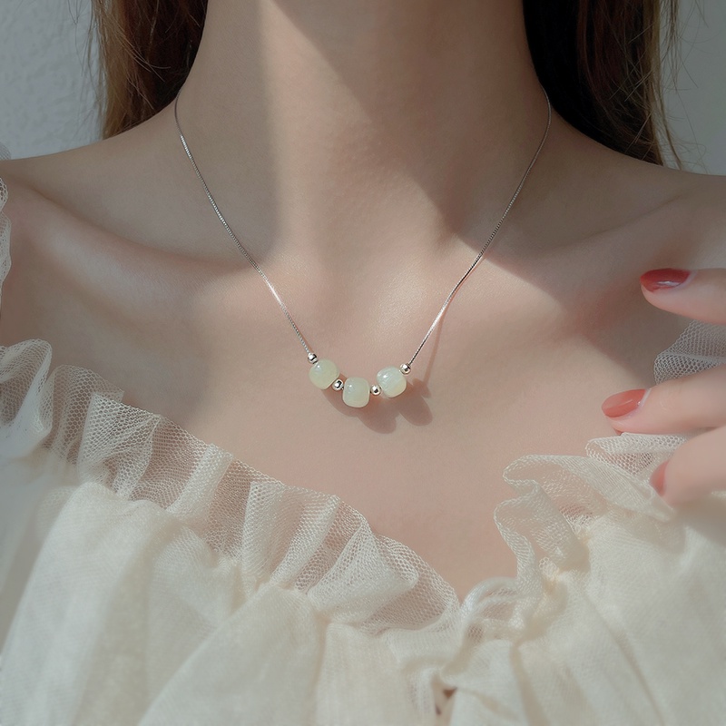 925 Silver Hetian Jade Necklace New Female Summer Clavicle Chain Advanced Ins Simple Design Accessories Gift