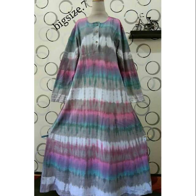 Longdress bigsize / baju ukuran besar / gamis jumbo motif pelangi / jumputan