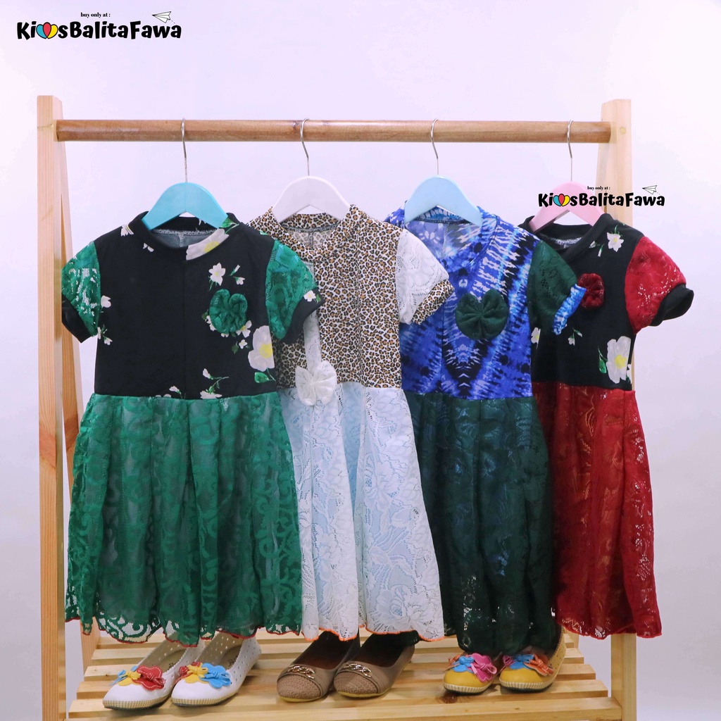 Dress Yuki uk 1-4 Tahun / Dres Kombi Brukat Lengan Anak Perempuan Baju Gaun Pesta