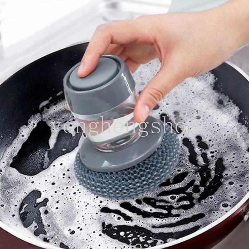 Sikat Pembersih 2 In 1 Dengan Dispenser Sabun Model Tekan Untuk Dapur