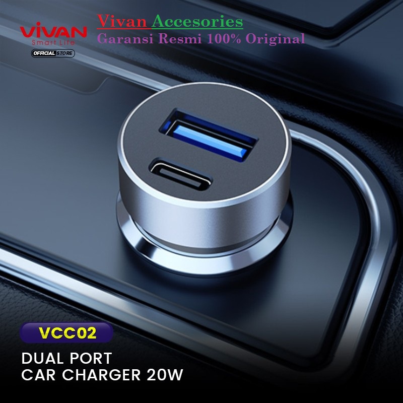 Vivan VCC02 Dual Port PD Fast Charging 20W Car Charger USB-C Cable