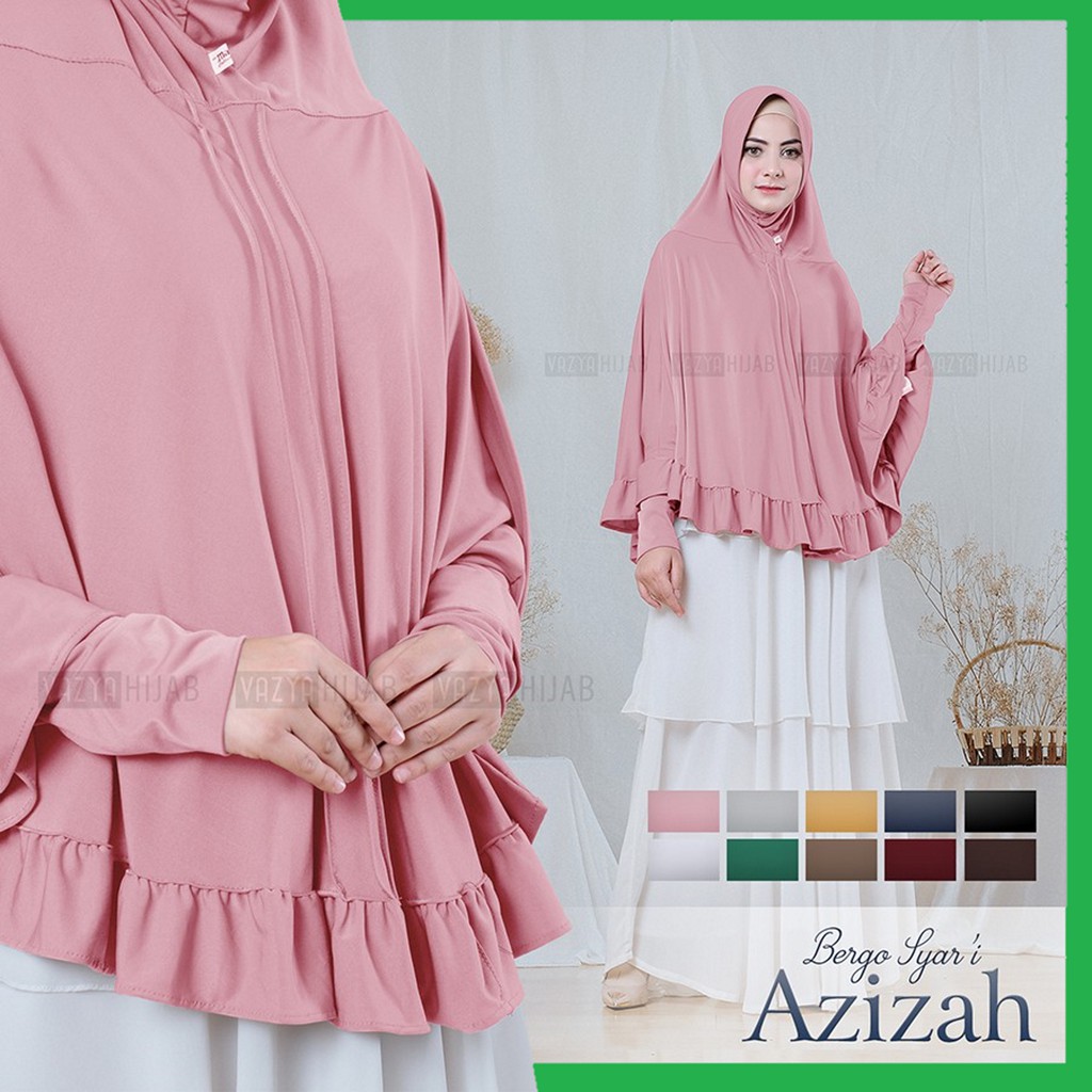 [ Original ] Bergo Lengan Azizah by Vazya Hijab Hijab Khimar Instan Syari Ajijah Hitam Marun Silver