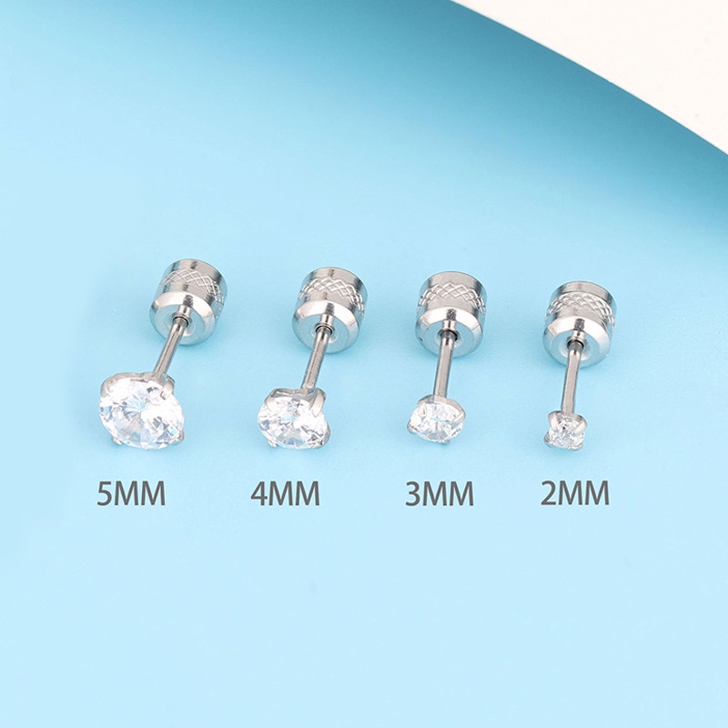 [ACKER] 1pasang Anting Titanium Stainless AAA+Zircon Diamond Untuk Pria/Wanita