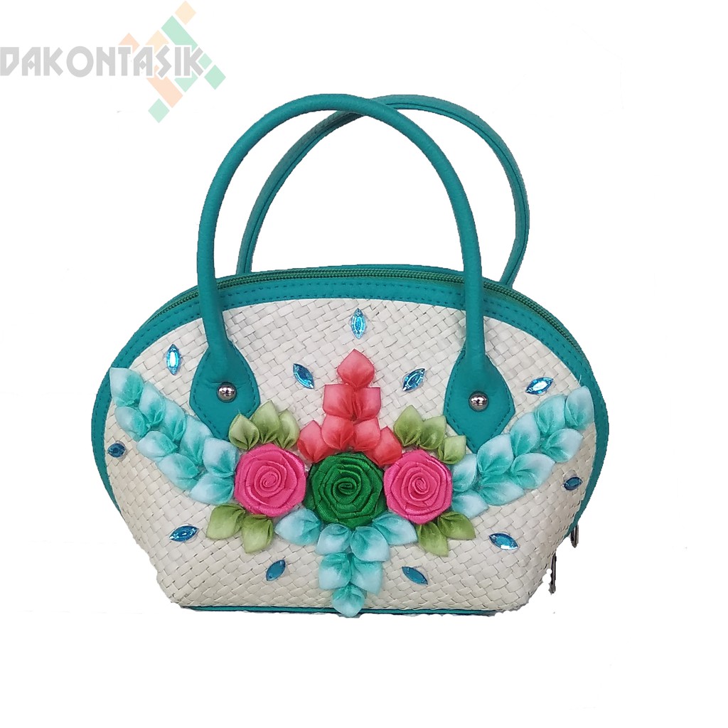 Tas Kerang Mini Vinyl Biasa Dihias Bunga