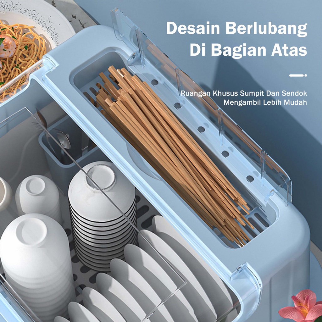 Rindu.Star-Rak  Pengering Air Mangkok rak piring plastik Dengan Tutup Rak Piring/Mangkok/Sendok/Garpu Rak Dapur