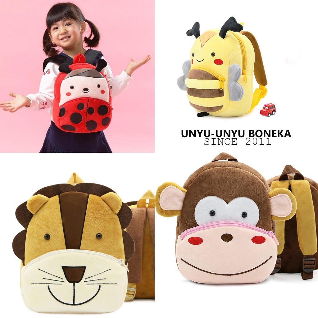 tas ransel anak boneka animal monyet singa bee lebah ransel sekolah baby kids cartoon boneka hewan