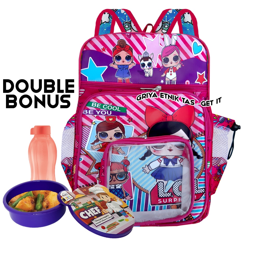 Tas Sekolah Anak Perempuan SD BONUS BOTOL dan MISTING Kantong Gendong Cewek