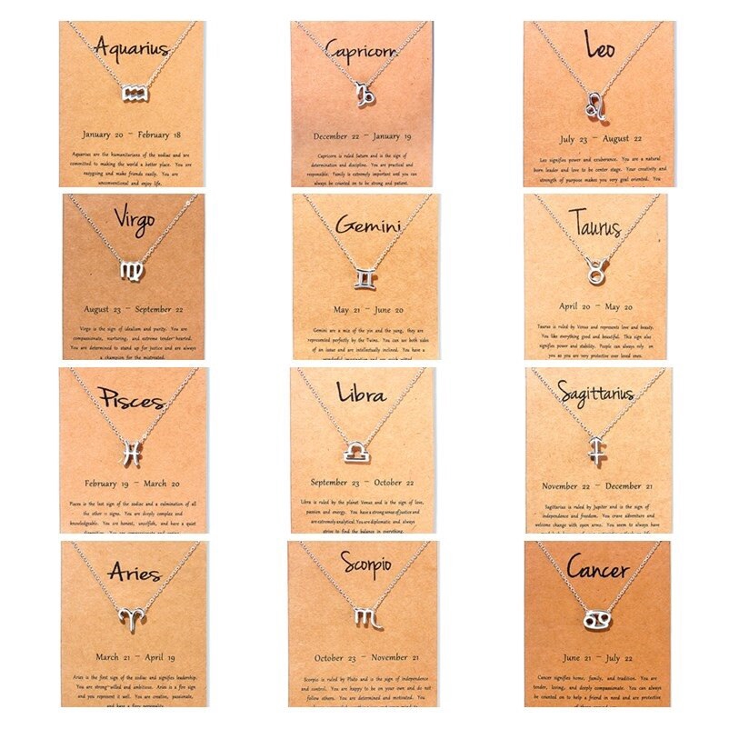 Silver Color Zodiac Sign Necklace Women Choker 12 Constellation Zodiac Necklace Wish Card Jewelry Leo Libra Gemini Collier Femme