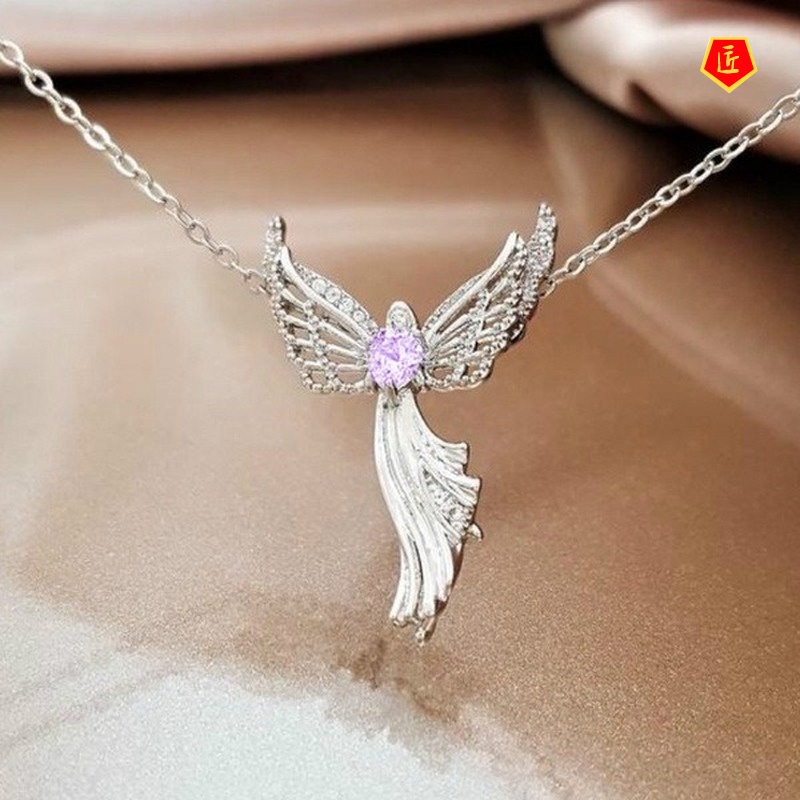 [Ready Stock]Virgin Mary of Christ Pendant European and American Angel Wings Zircon Micro-Inlaid Necklace