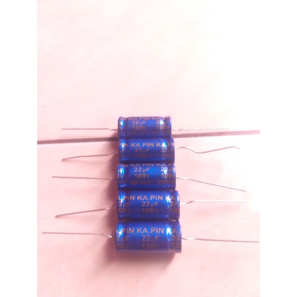 capasitor kapasitor elco 22uf 100v non polar warna biru