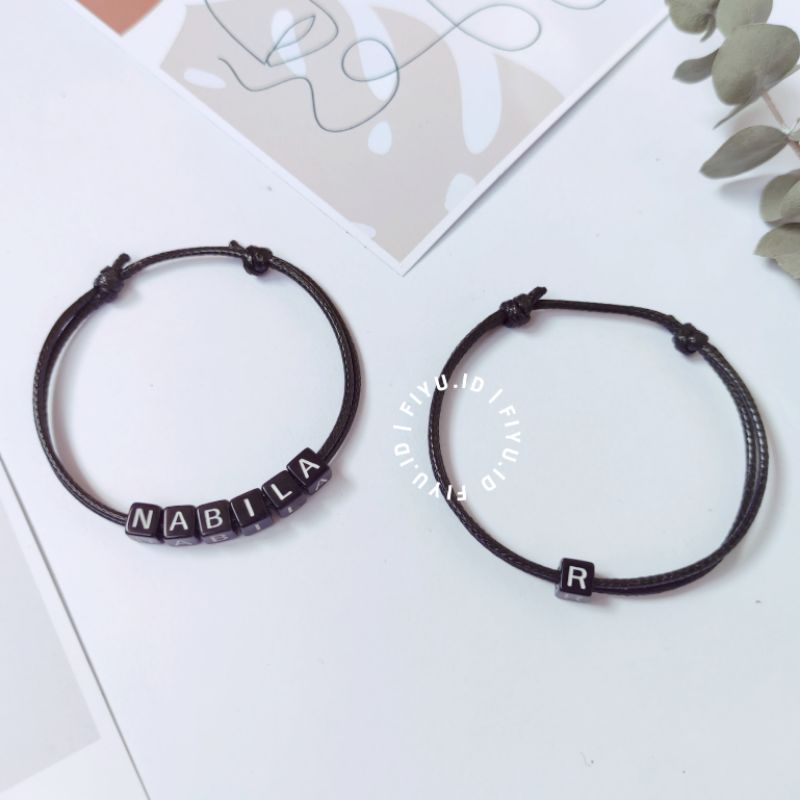 Gelang Tali INISIAL atau NAMA CUSTOM ( HARGA PER 1 PCS )/ Bracelet Tali Kulit Korea