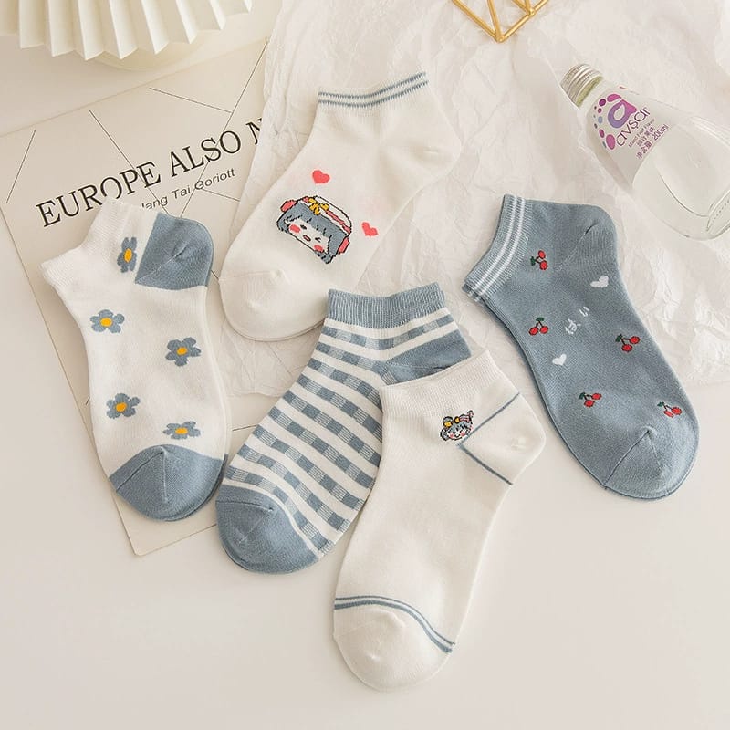 ✌️ Veshop ✌️ A185 Kaos Kaki Wanita Motif Gadis Bunga Kaoskaki Lucu Fashion Korea Women Sock Import-1