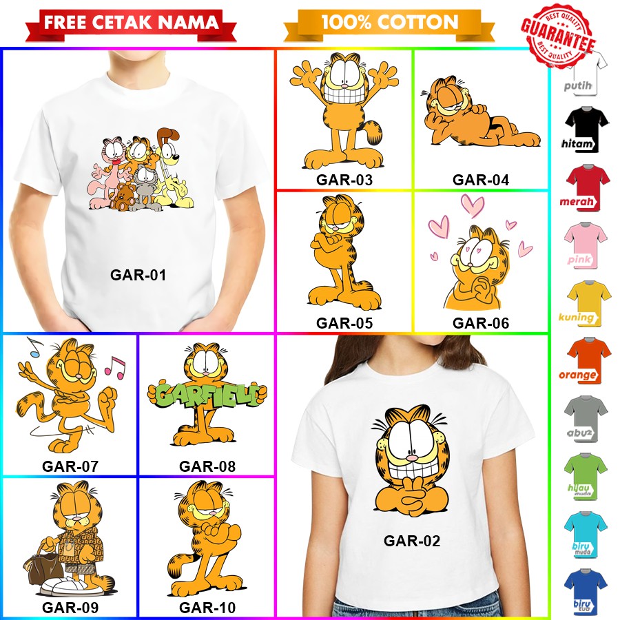 [FREE NAMA!!] Baju Kaos ANAK DAN DEWASA GARFIELD BANYAK MOTIF