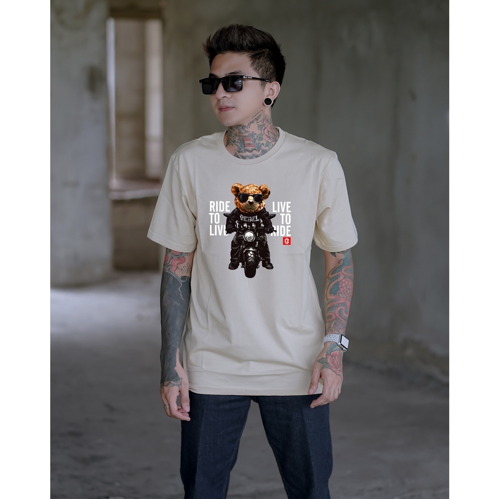 BRIGO Kaos Lengan Pendek Bear Rider II Kaos Distro BRIGO Beruang Rider II Kaos Katun Combed M-XL ( Pria &amp; Wanita )