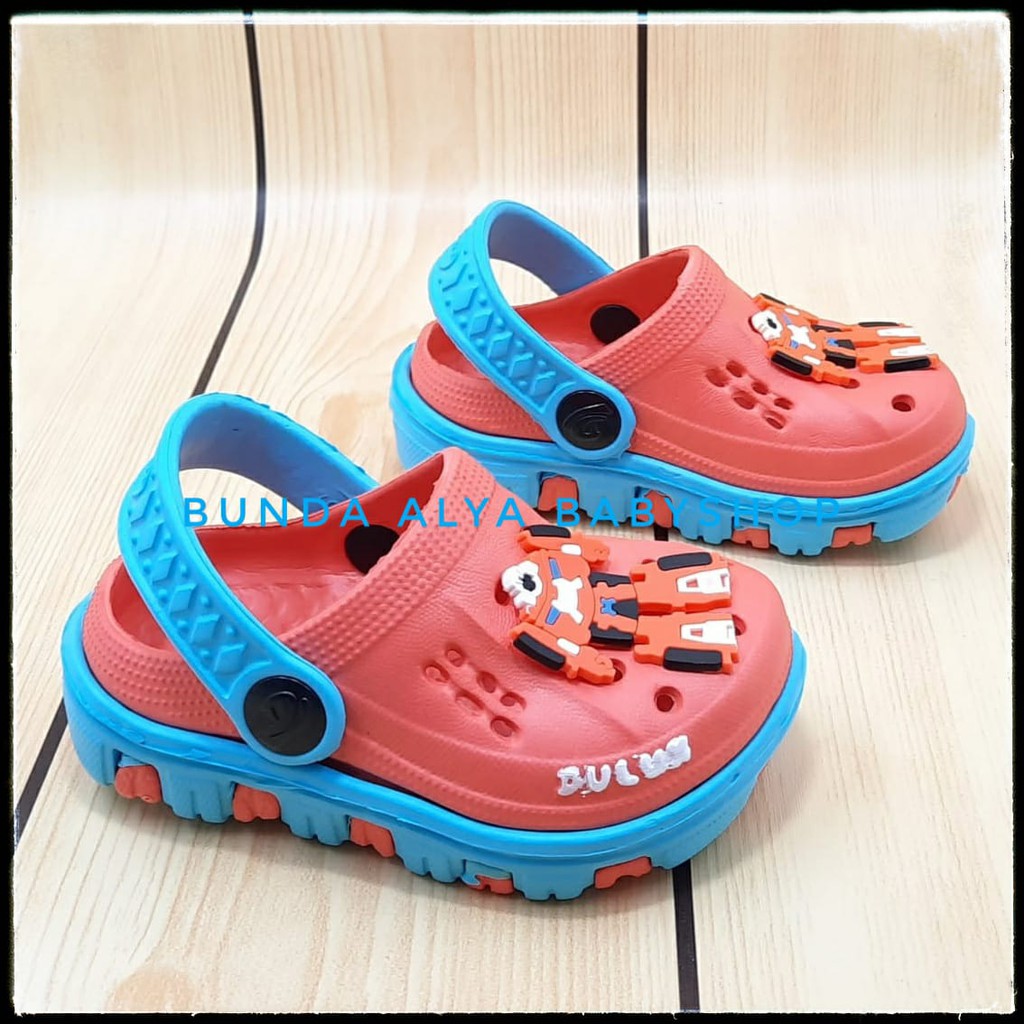 Sendal Anak Laki Laki Usia 6 Bulan 1 2 Tahun Karet Size 19 - 25 Robot ORANGE - Sepatu Sandal Anak Cowok Karet Anti Licin