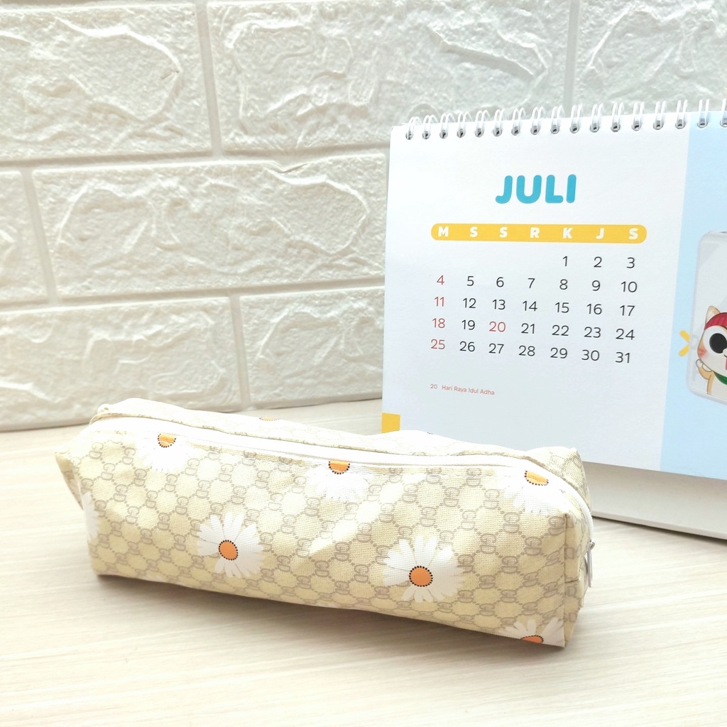 KOTAK PENSIL MOTIF KARTUN LUCU UNIK / KOTAK PULPEN / TEMPAT ALAT TULIS IMPORT BS-KEMBANG CREAM