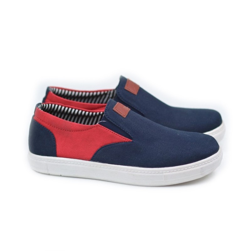 MORNINGBELL- SEPATU SLIP ON PRIA SANTAI MOJO NAVY MERAH