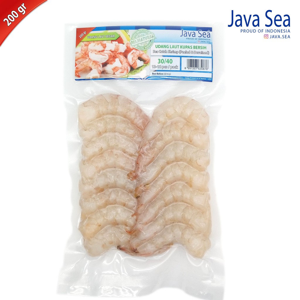 

JAVA SEA Udang Laut Beku Kupas size 30/40 pack 200gr isi 13-18pcs