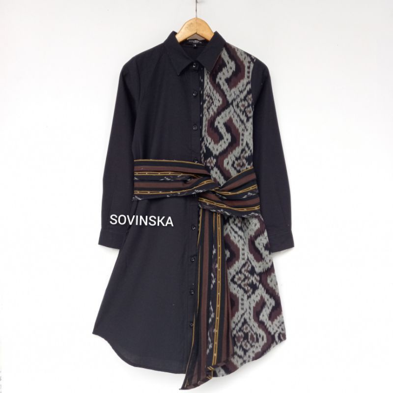 Atasan Tenun Kombinasi WTP 228 dress Tunik Batik Lengan Panjang baju kerja by Sovinska