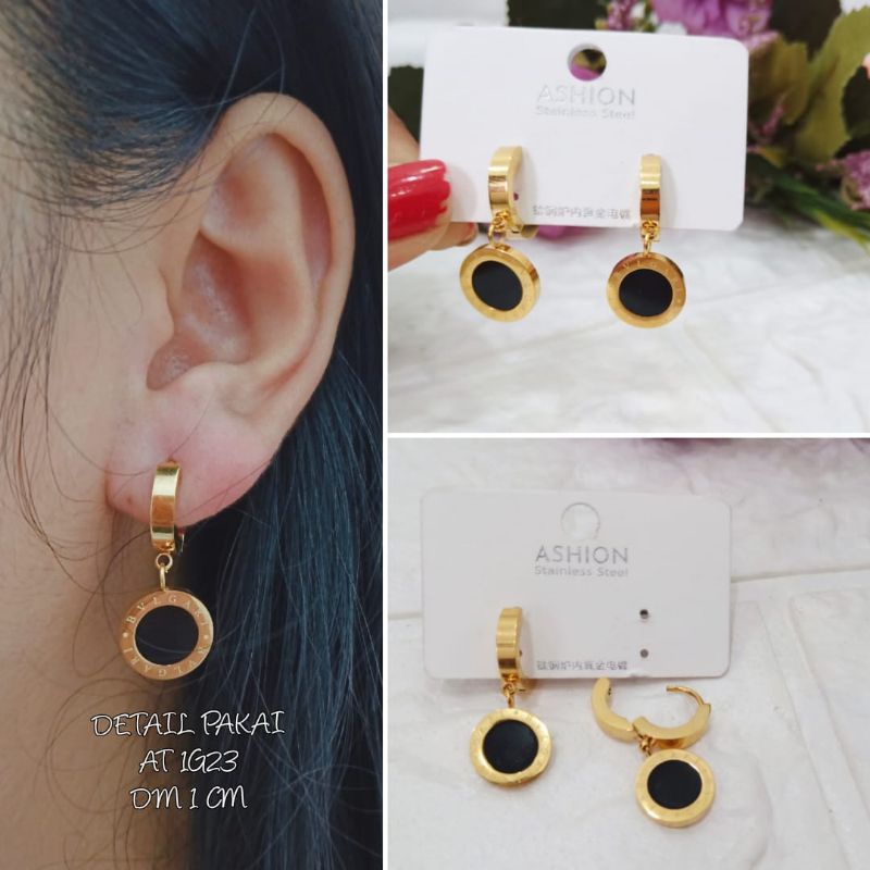 Anting Titanium Fashion Anti Karat mata hitam