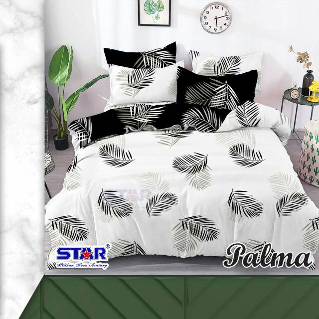 Sprei motip palma putih/hitam.