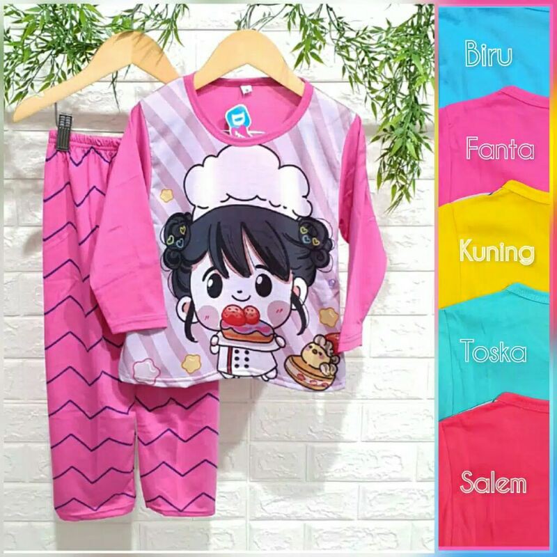 setelan anak, baju anak perempuan, setelan cewe, baju tidur, koki kecil, baju lucu