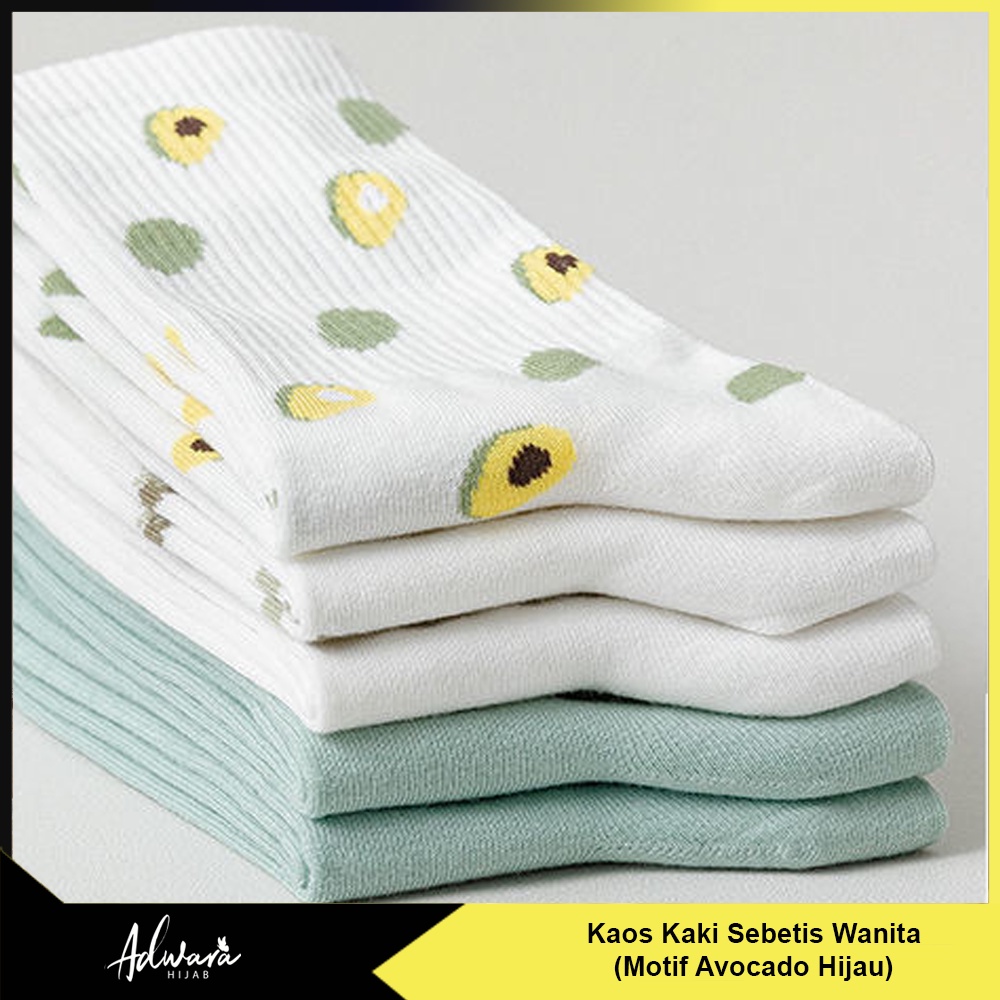 Kaos Kaki Tinggi Sebetis Wanita Motif Avocado Alpukat Feminim