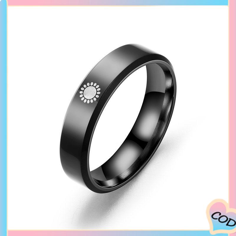 COD❤️ Simple Moon Sun Couple Trendy Wide Love Rings Hadiah Indah untuk Pacar Pacar di Hari Valentine-A.one