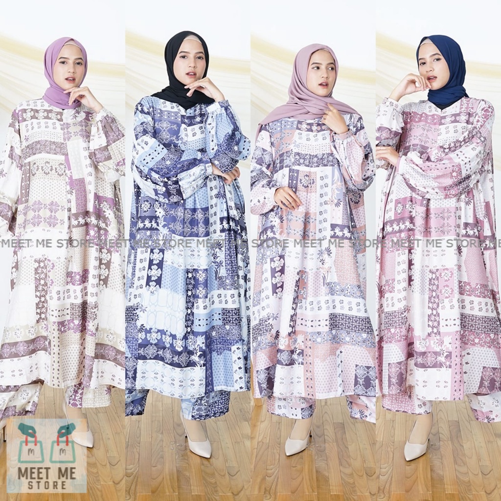 Genna Set Setelan Long Tunik dan Celana SetCel Maxmara Luxury Premium Motif Print LD140 Jumbo Big Si