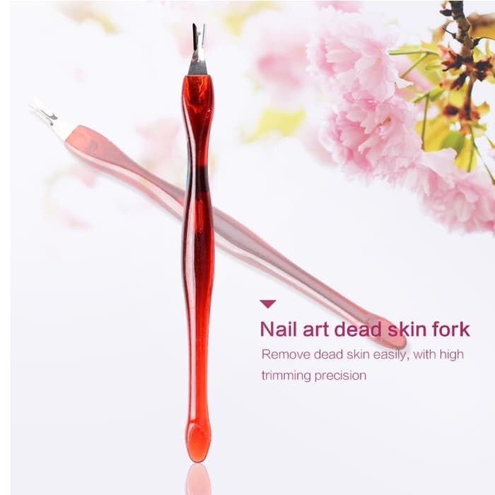 Stainless steel cuticle pusher nail art fork manicure trimming tools Produk Good Quality