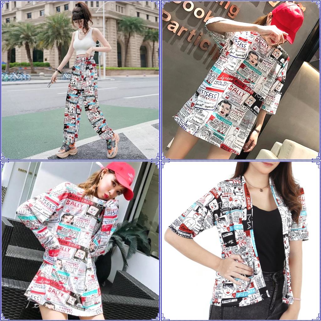 Erfashion - Ootd Celana Joger Wanita Cetak Sally | Jogger Pants Hiphop Cewek Cowok | Sweatpants Joge