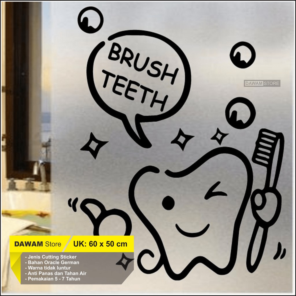 Stiker Dinding Kaca Kamar Mandi Anak Brush Teeth Wall Sticker Kamar Mandi Bathroom Wall Decor Besar