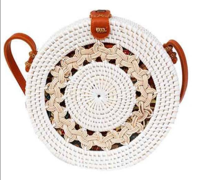 Tas rotan bulat ulir putih