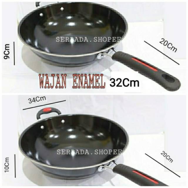 Wajan Enamel Wok Pan Enamel Kuali Hitam Tahan Lama Dan Awet