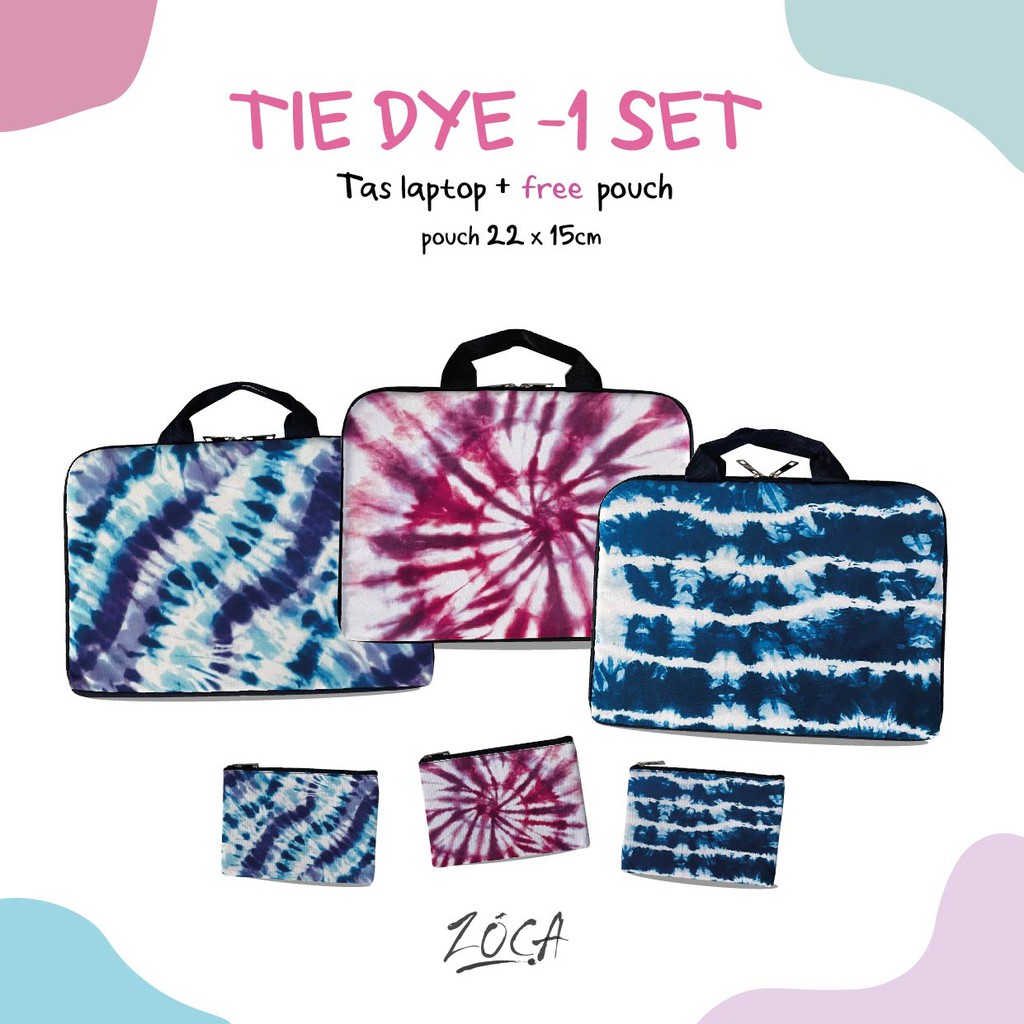 TAS LAPTOP JINJING TIE DYE - FREE POUCH 12'' 14'' (CUSTOM NAMA)