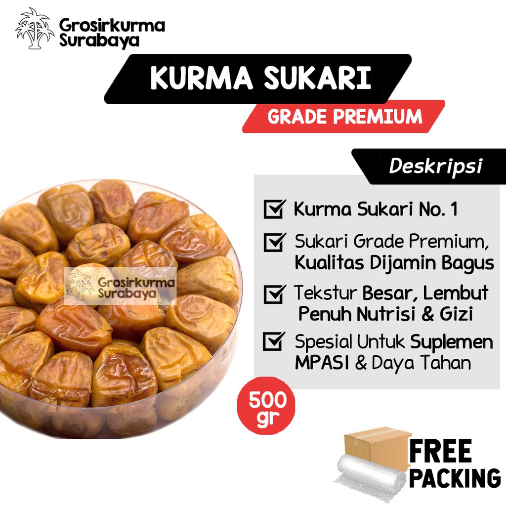 Kurma Raja Sukari Basah 500gr Ruthob Manis Suplemen Imun &amp; MPASI Booster Penambah Stamina Ajwa Mesir