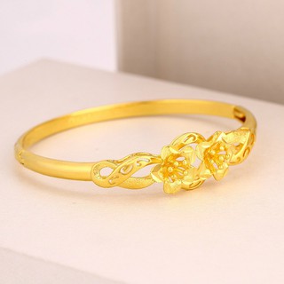 Luxury 24K Gold Flower Bangle  Bracelet Women Wedding 