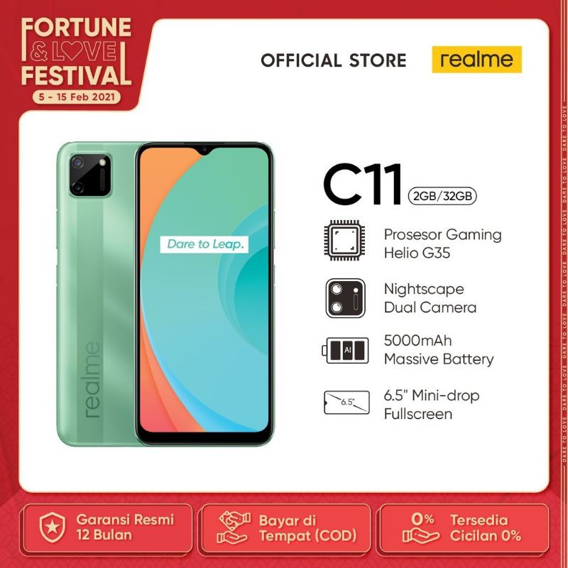 realme C11 2/32GB [Helio G35, 5000mAh, 6.5" Mini-drop Fullscreen, Dual Camera]